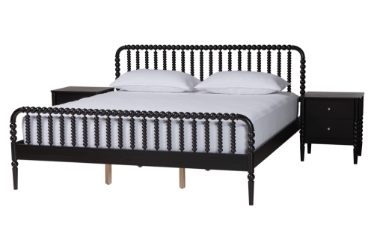 Baxton Studio Lucera 3-Piece Bedroom Set, Black, King Baxton Studio restaurant furniture, hotel furniture, commercial furniture, wholesale bedroom furniture, wholesale king, classic king